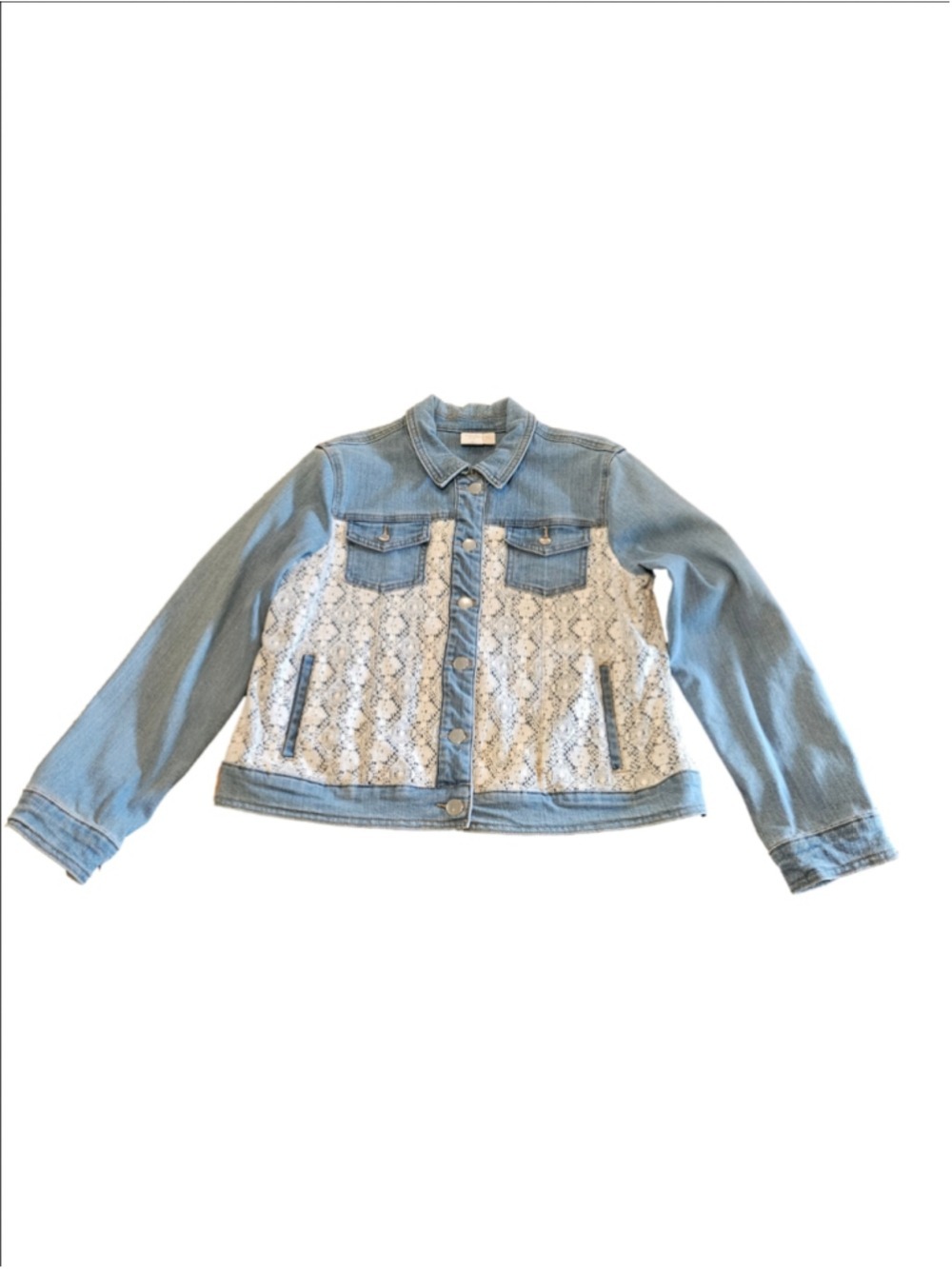 Women's Rafaella Vintage 90s Jean Jacket Petite 12P Blue White Lace Detail